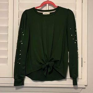 Green long sleeve with pearl beads